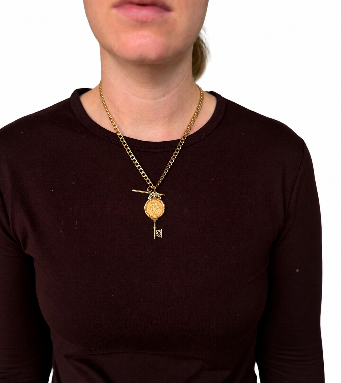 9ct Gold Antique Key Pendant with 22ct Edward VII Half Sovereign