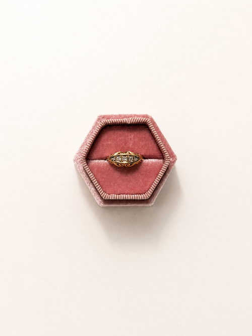 Vintage 18ct gold diamond boat ring elongated setting – 375 Vintage