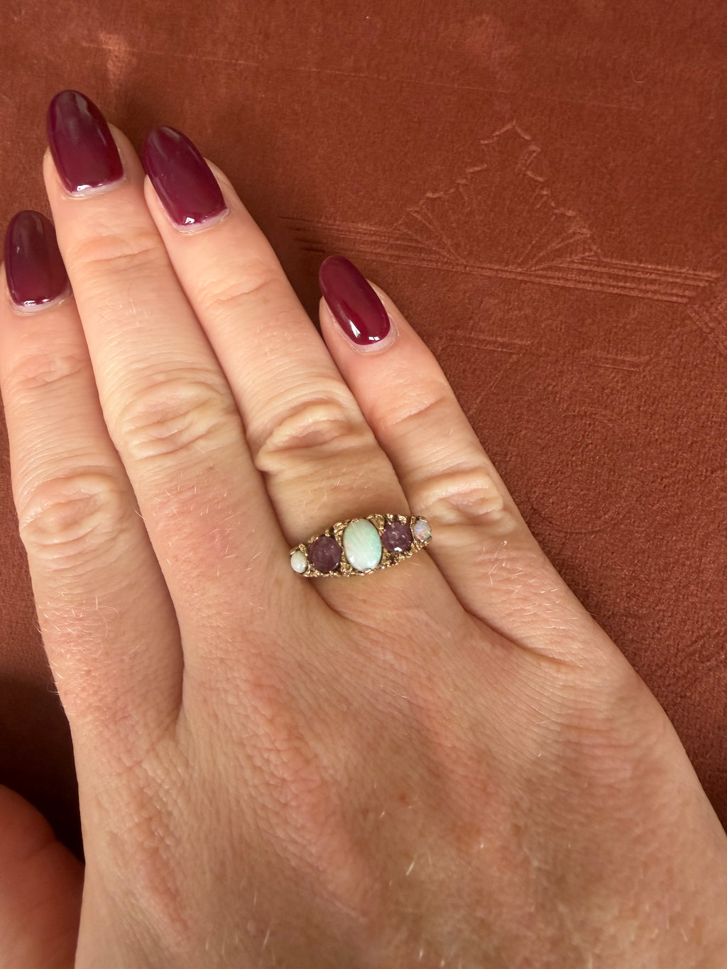 9ct Yellow Gold Opal and Ruby Ring