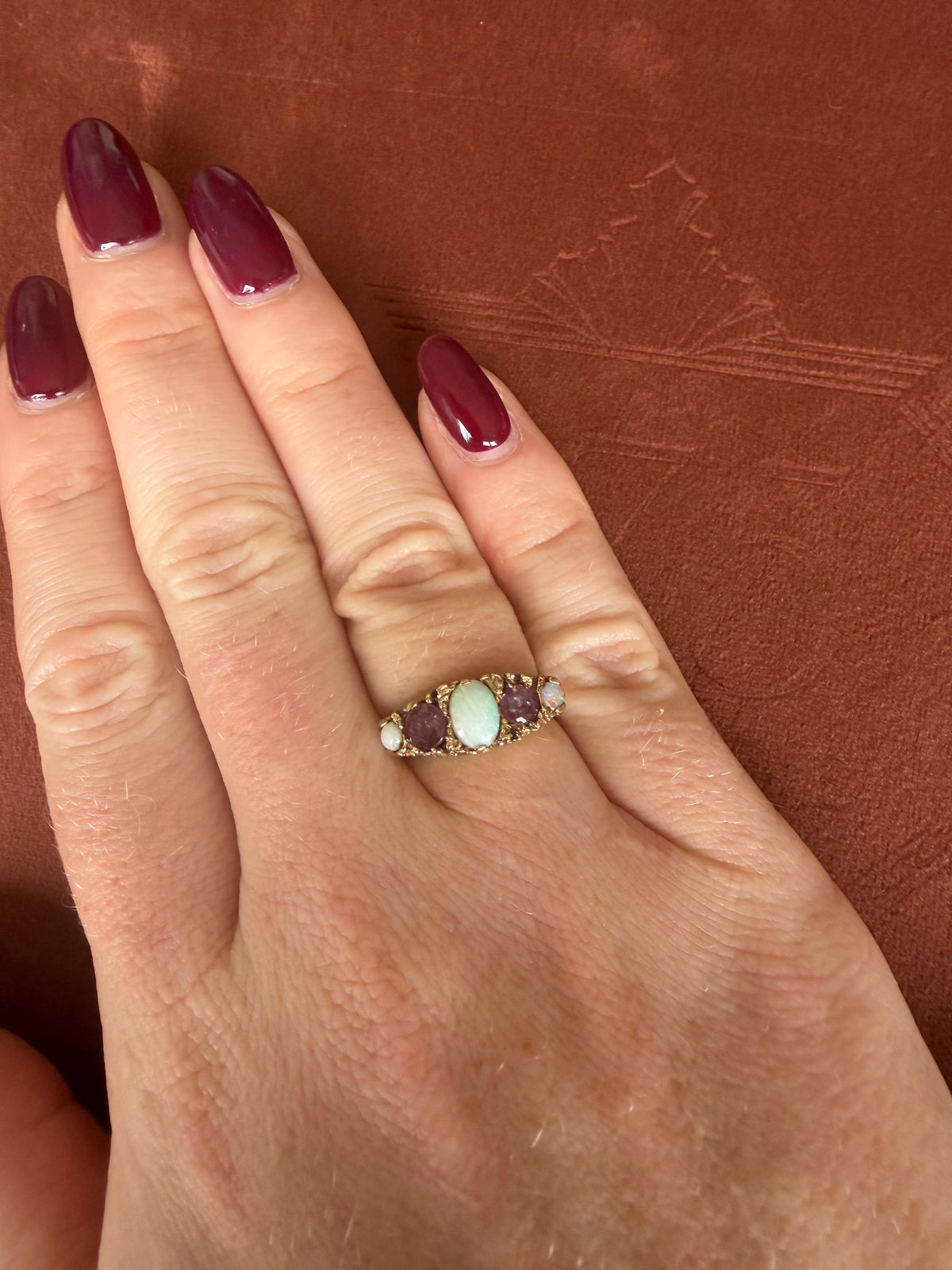 9ct Yellow Gold Opal and Ruby Ring
