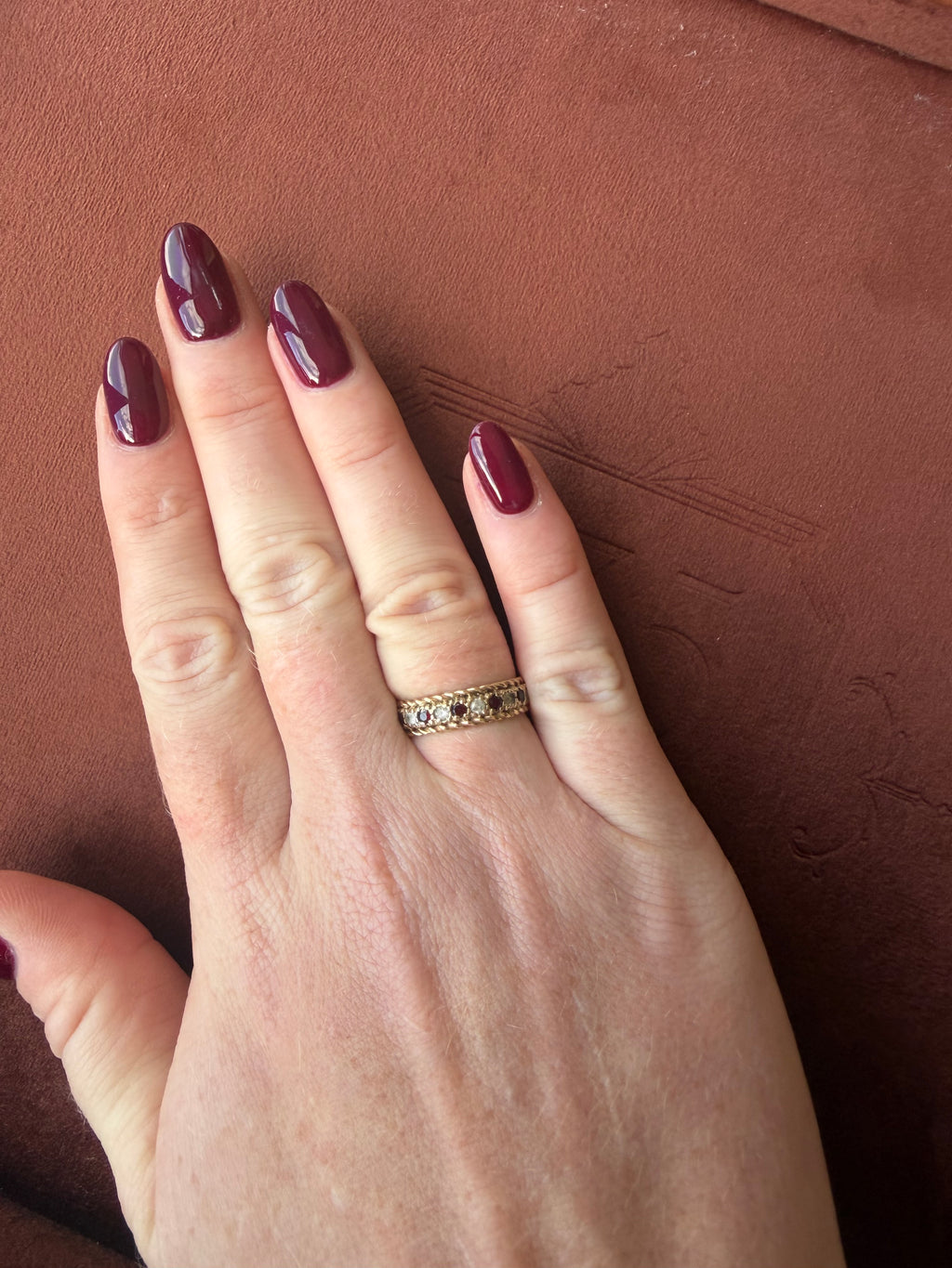 9ct Yellow Gold Garnet and CZ Eternity Ring