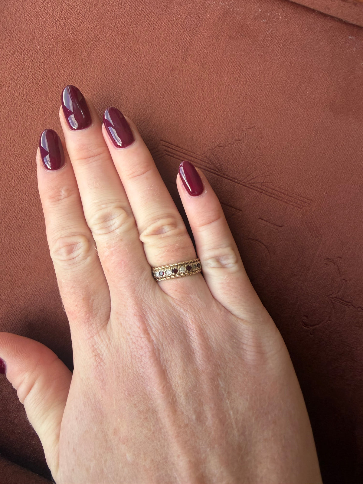 9ct Yellow Gold Garnet and CZ Eternity Ring