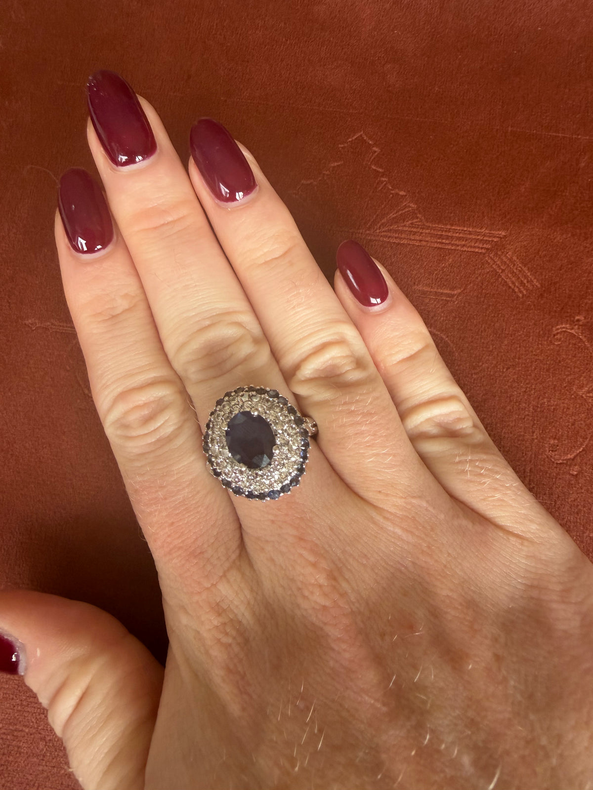 14ct White Gold Diamonds and Sapphire Cluster Ring