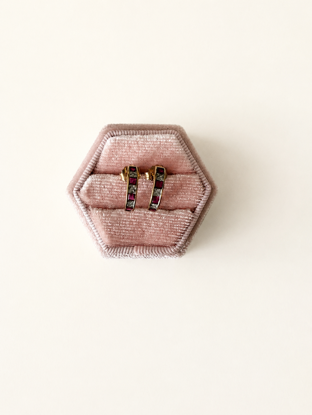 9ct Yellow Gold Ruby and Diamond Half Huggies