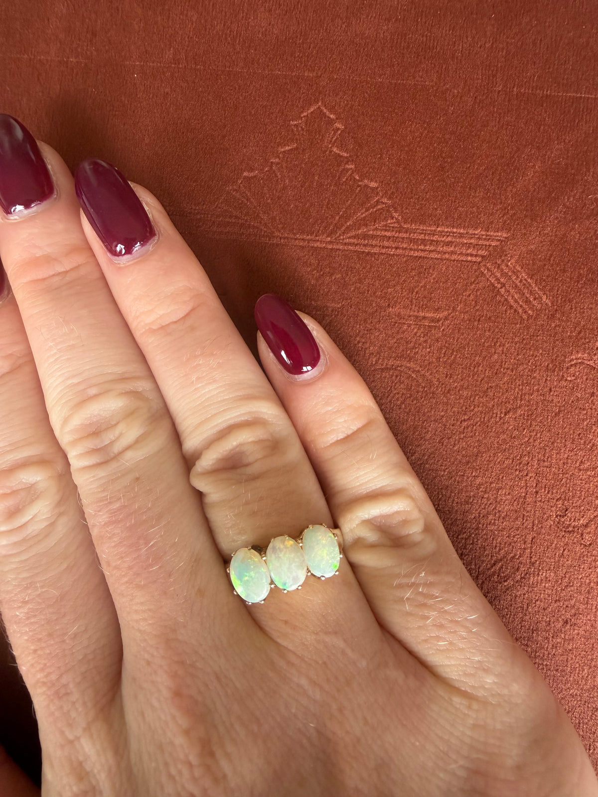 9ct Yellow Gold Three Stone Opal Ring