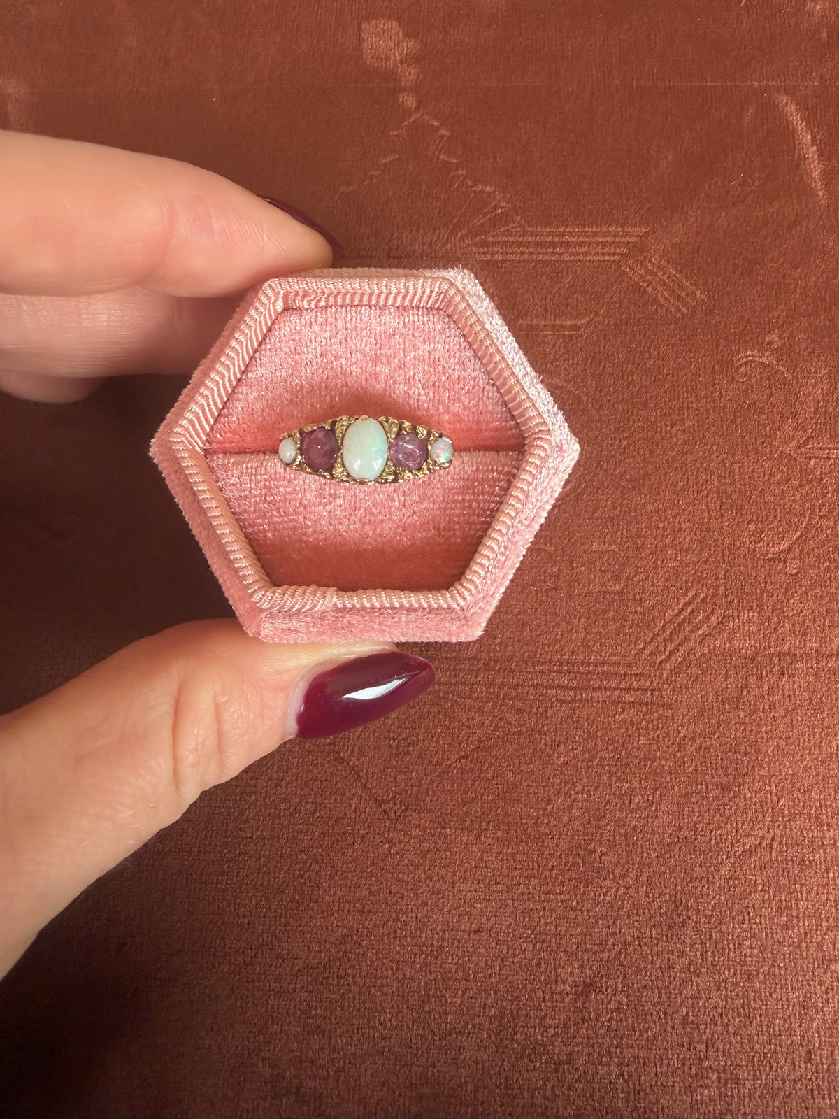 9ct Yellow Gold Opal and Ruby Ring