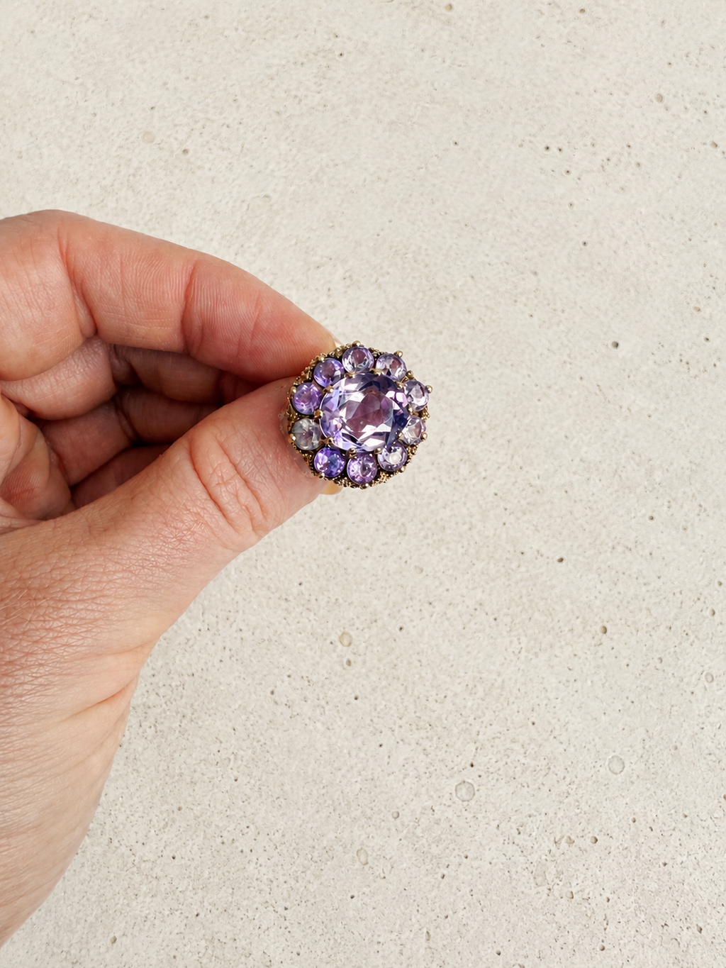 9ct Yellow Gold Amethyst Cluster Cocktail Ring