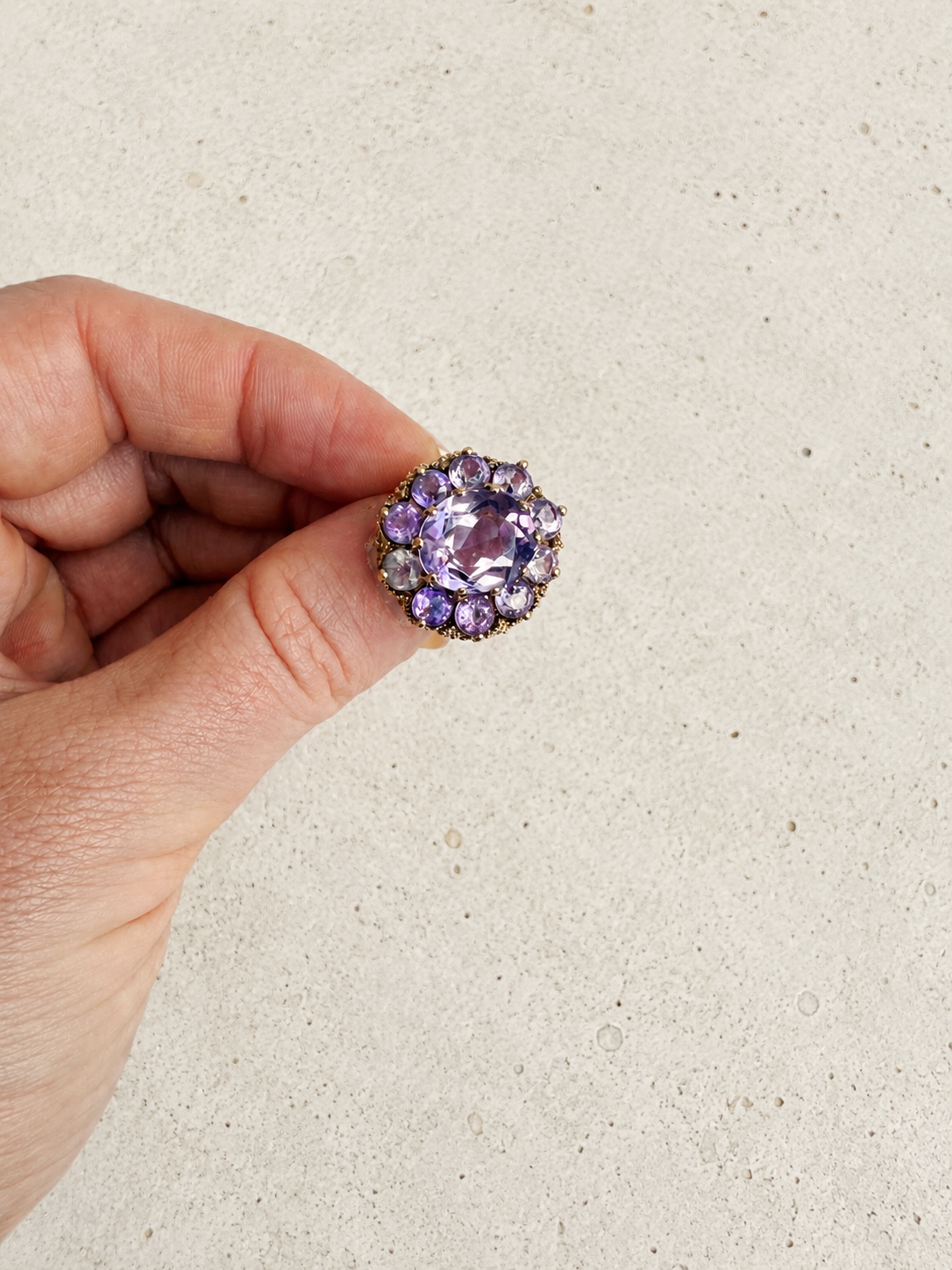 9ct Yellow Gold Amethyst Cluster Cocktail Ring
