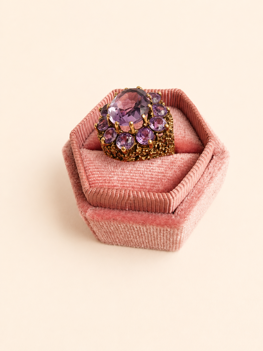 9ct Yellow Gold Amethyst Cluster Cocktail Ring