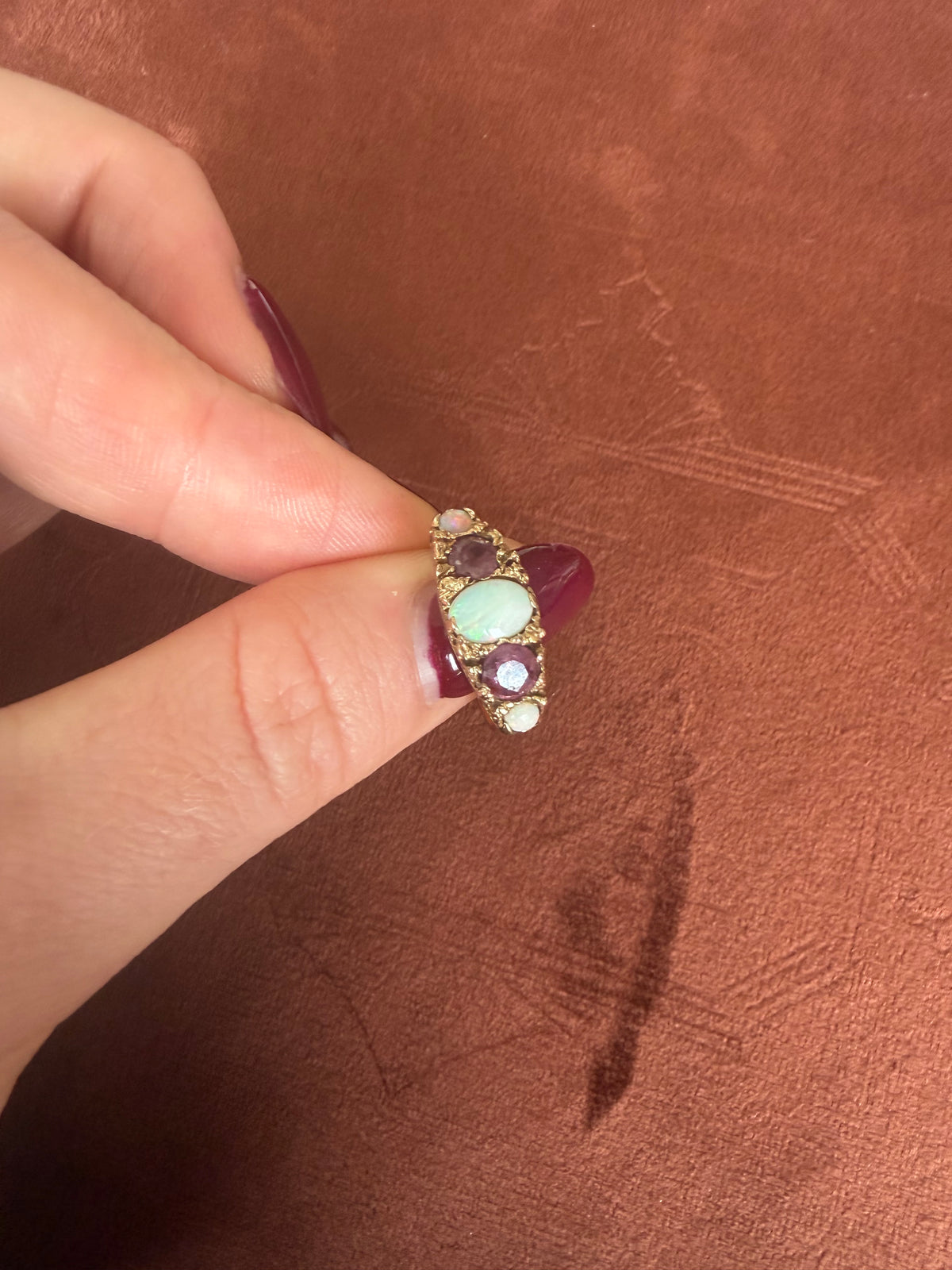 9ct Yellow Gold Opal and Ruby Ring