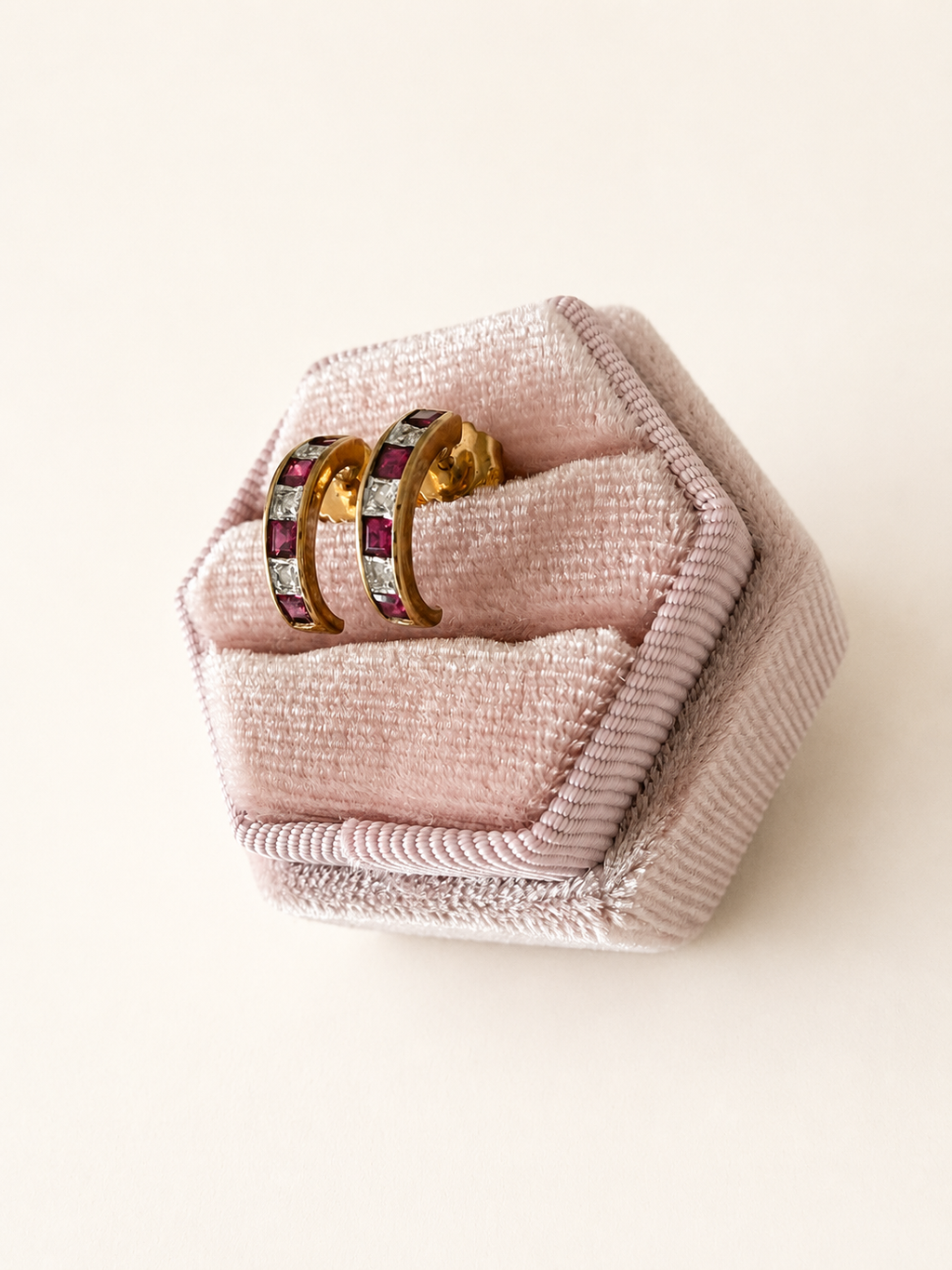 9ct Yellow Gold Ruby and Diamond Half Huggies