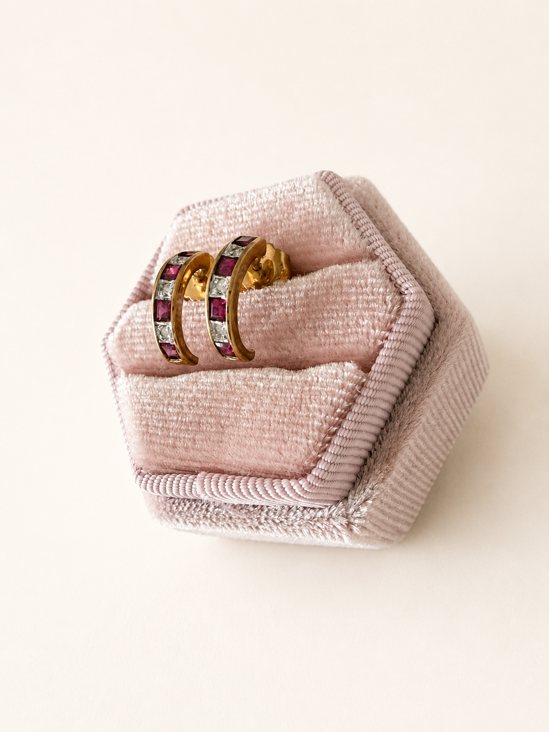 9ct Yellow Gold Ruby and Diamond Half Huggies
