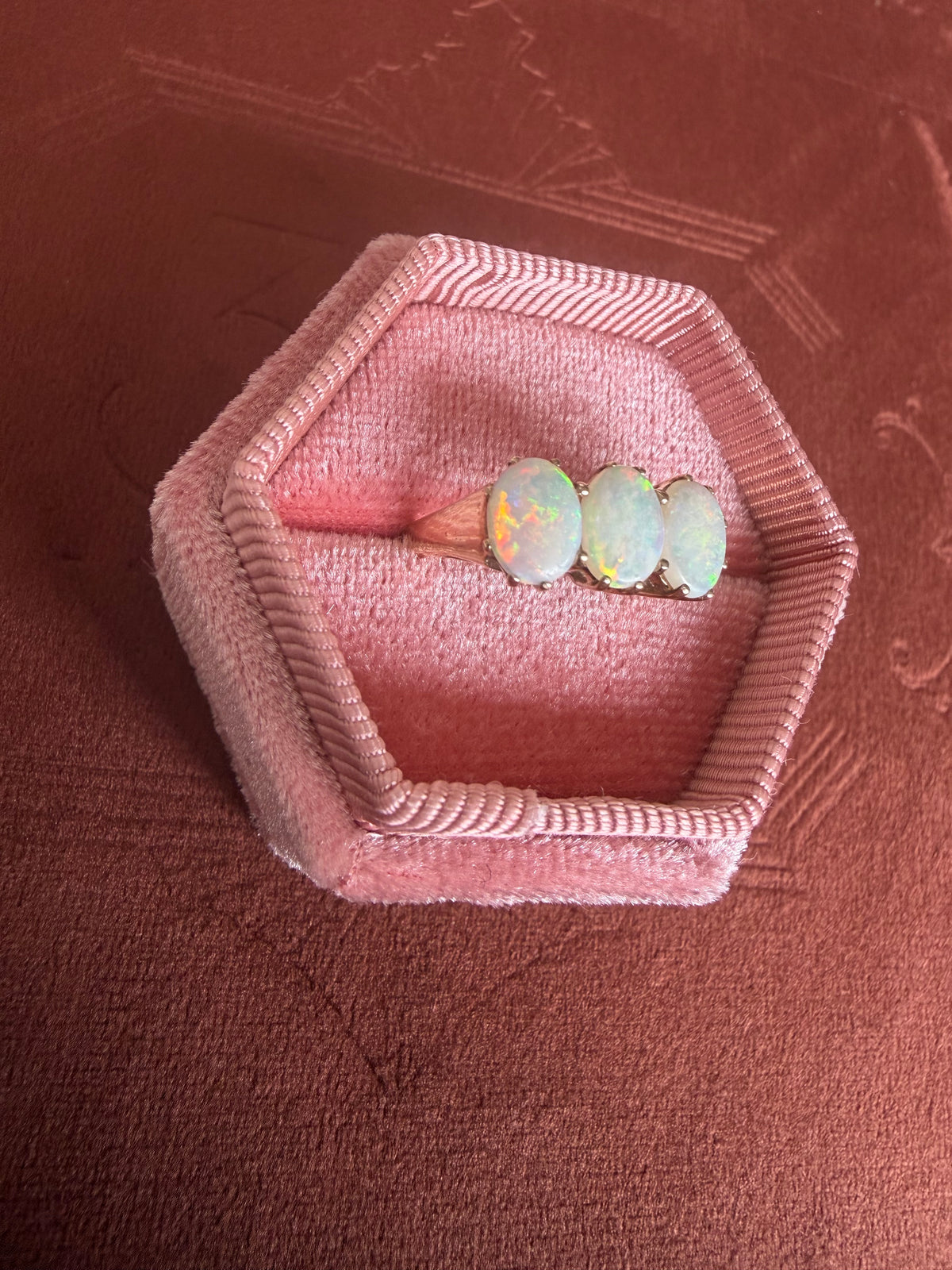 9ct Yellow Gold Three Stone Opal Ring