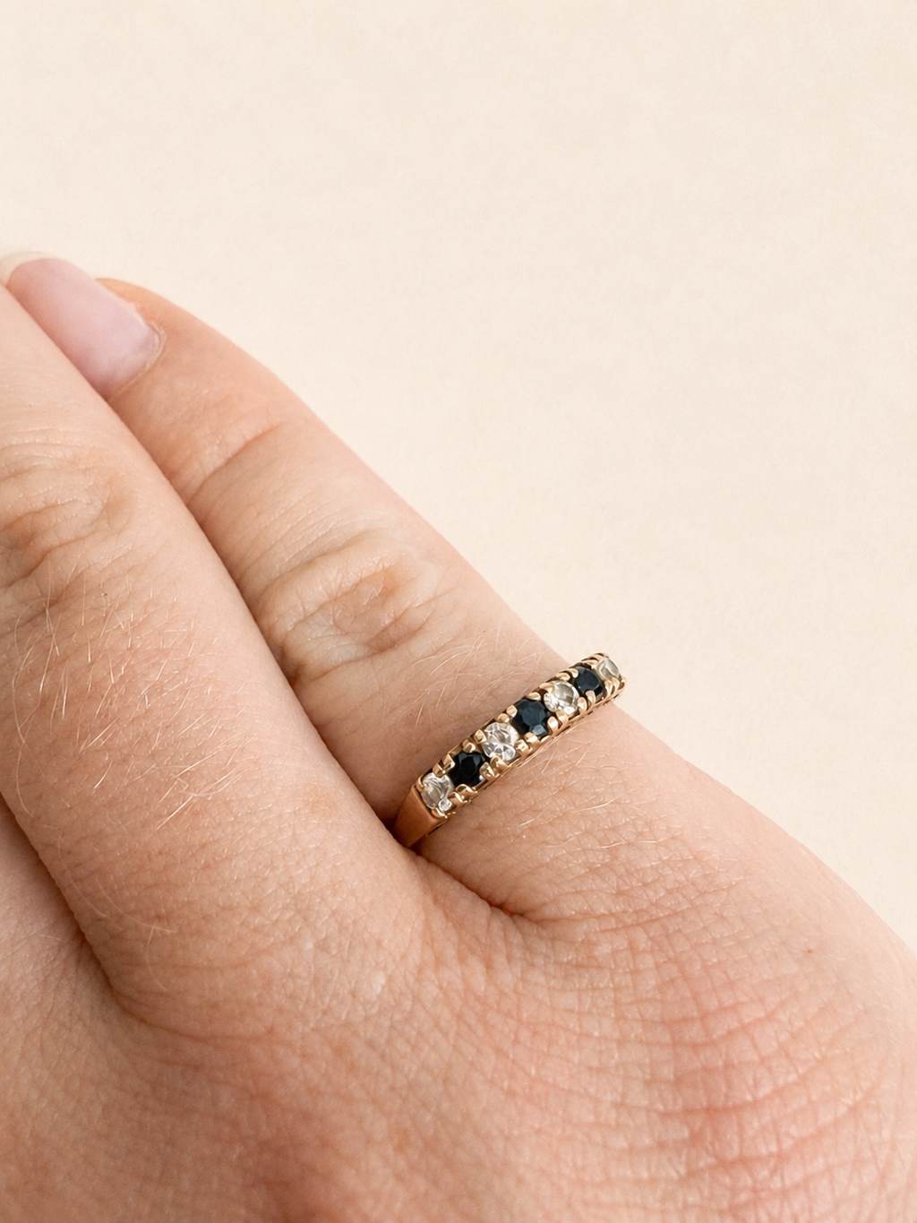9ct Yellow Gold Sapphire and CZ Half Eternity Ring