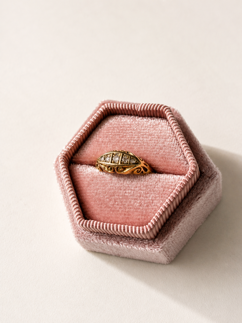 Vintage 18ct gold diamond boat ring elongated setting – 375 Vintage