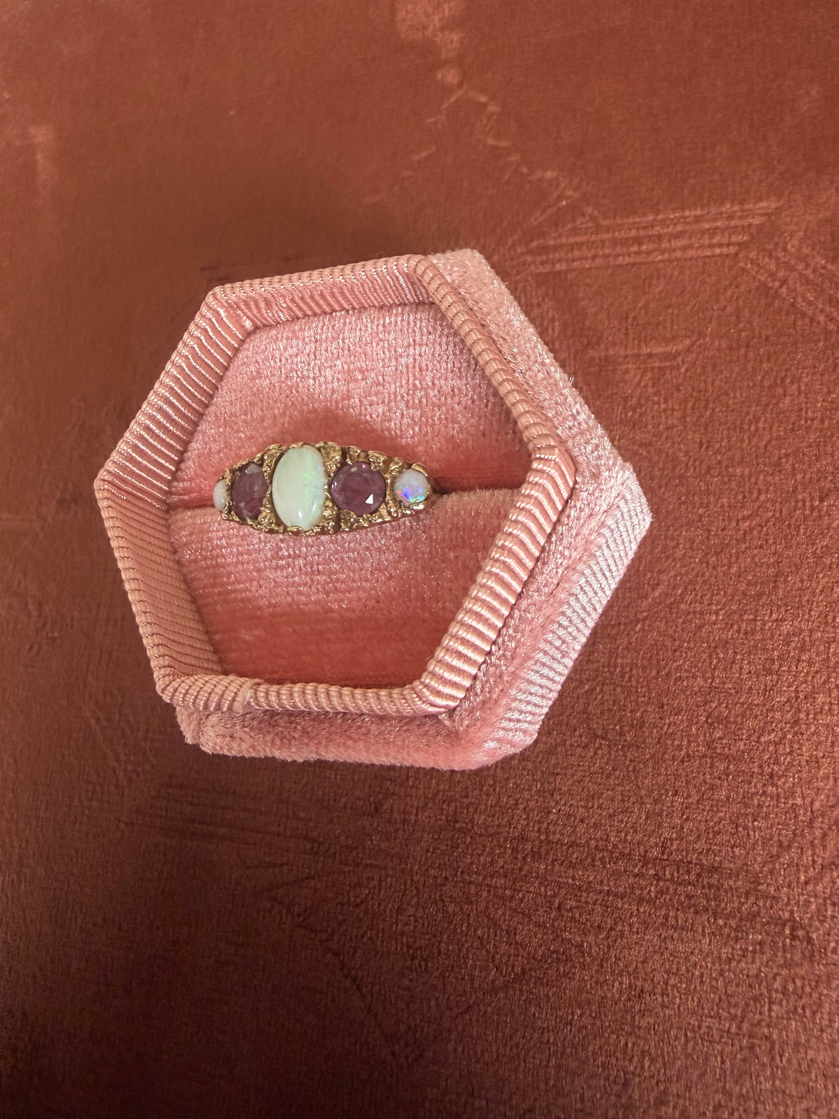 9ct Yellow Gold Opal and Ruby Ring