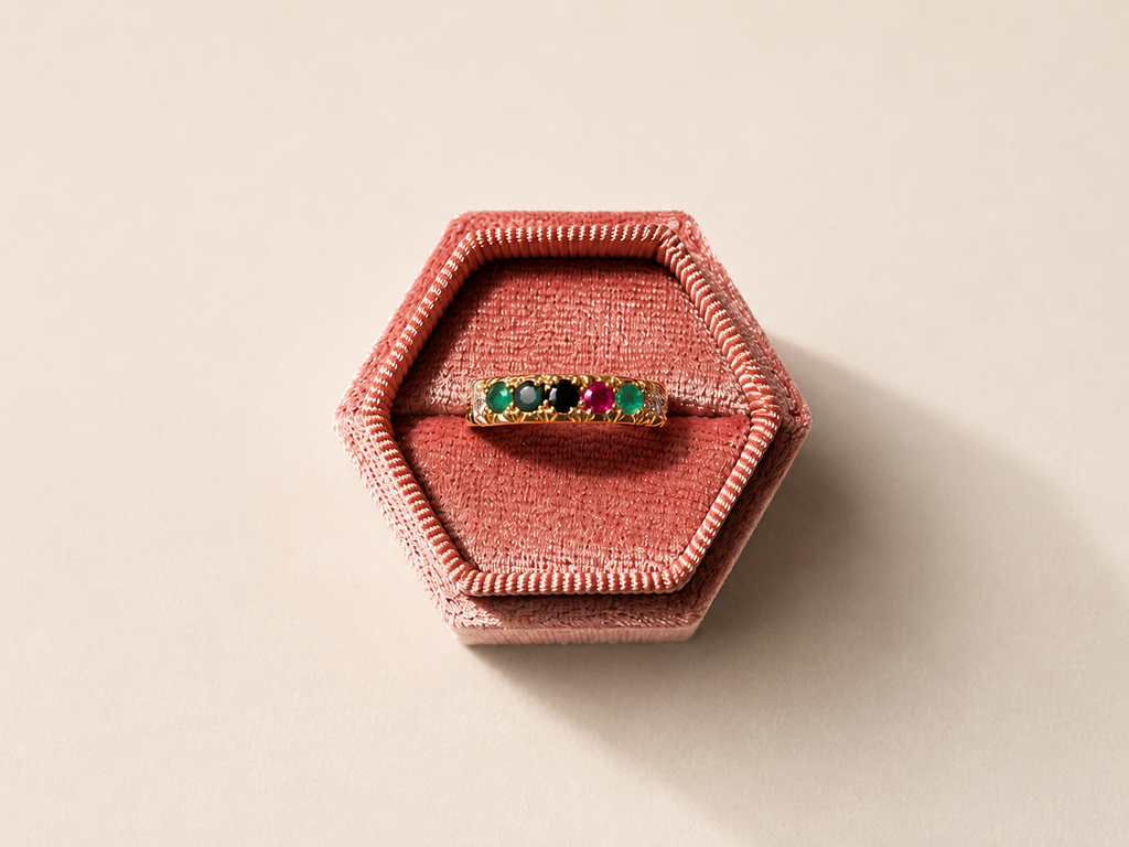 Vintage 9ct gold DEAREST eternity ring multi-stone – 375 Vintage