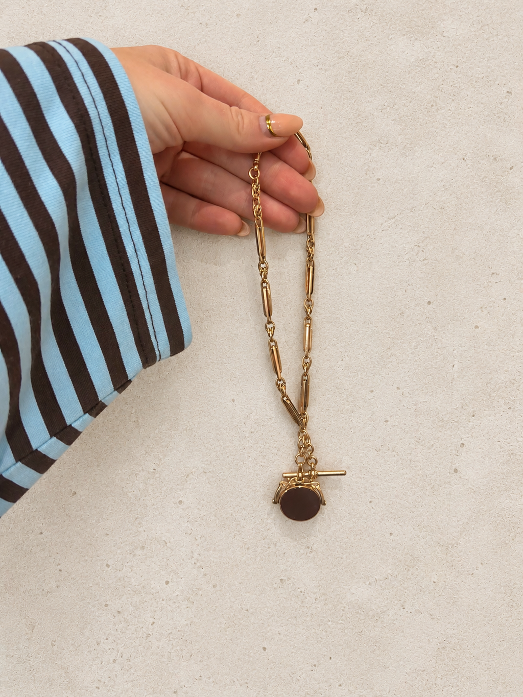 9ct Rose Gold Albert Chain with Bloodstone and Carnelian Swivel Fob 13 inches