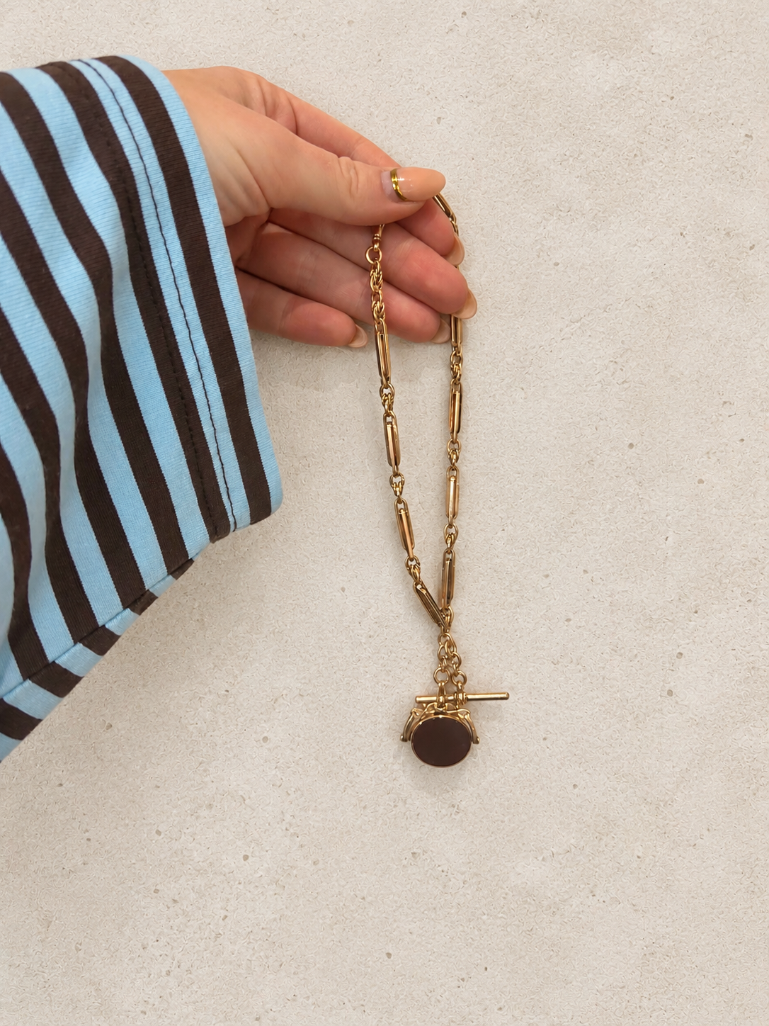 9ct Rose Gold Albert Chain with Bloodstone and Carnelian Swivel Fob 13 inches