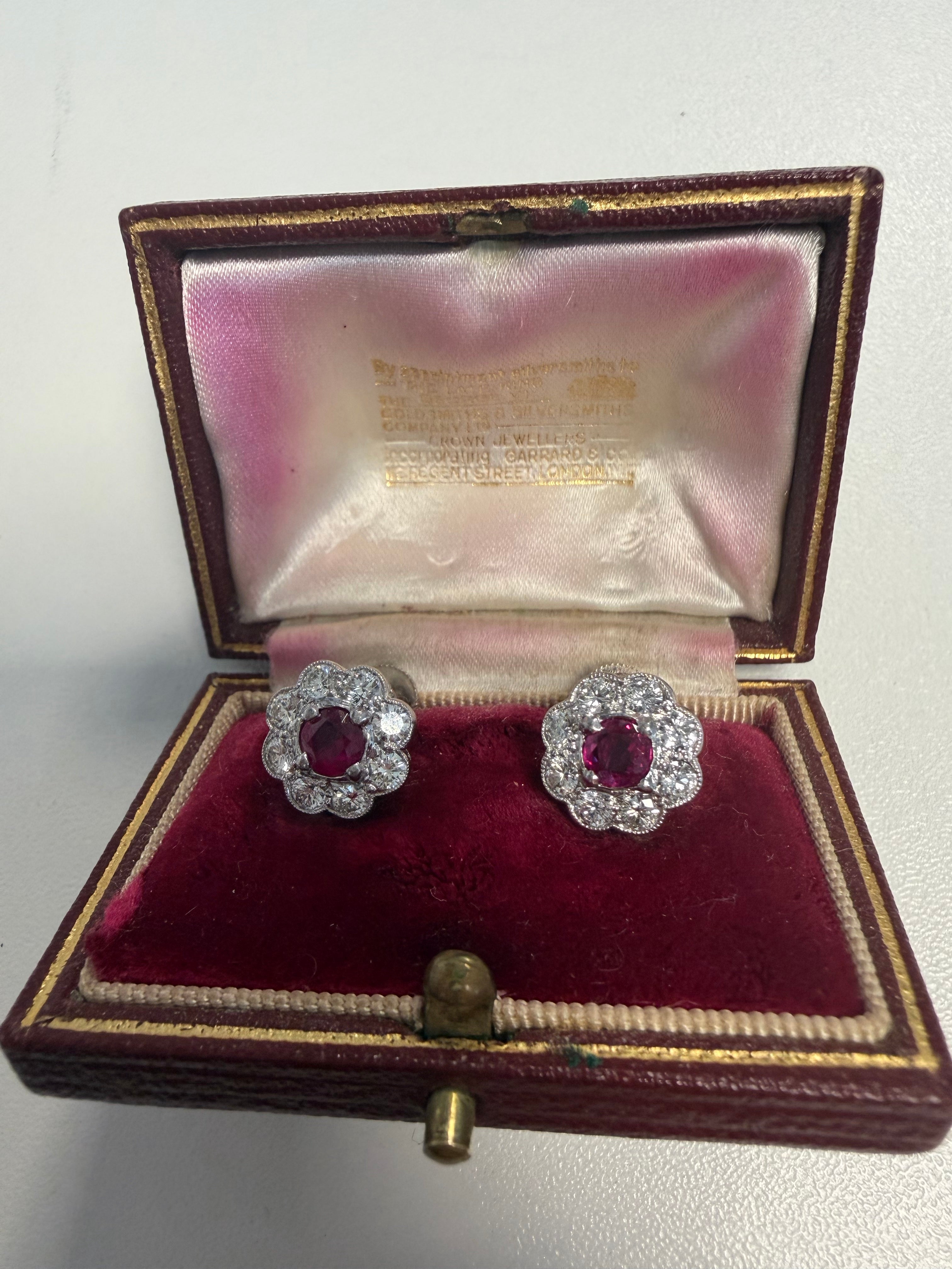 Platinum Diamond and Ruby Earrings