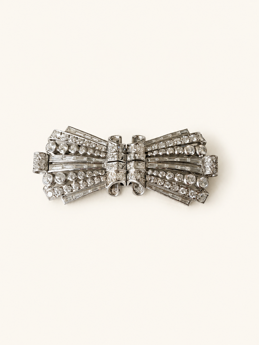 Garrard & Co. Platinum & Diamond Double Clip Bow Brooch