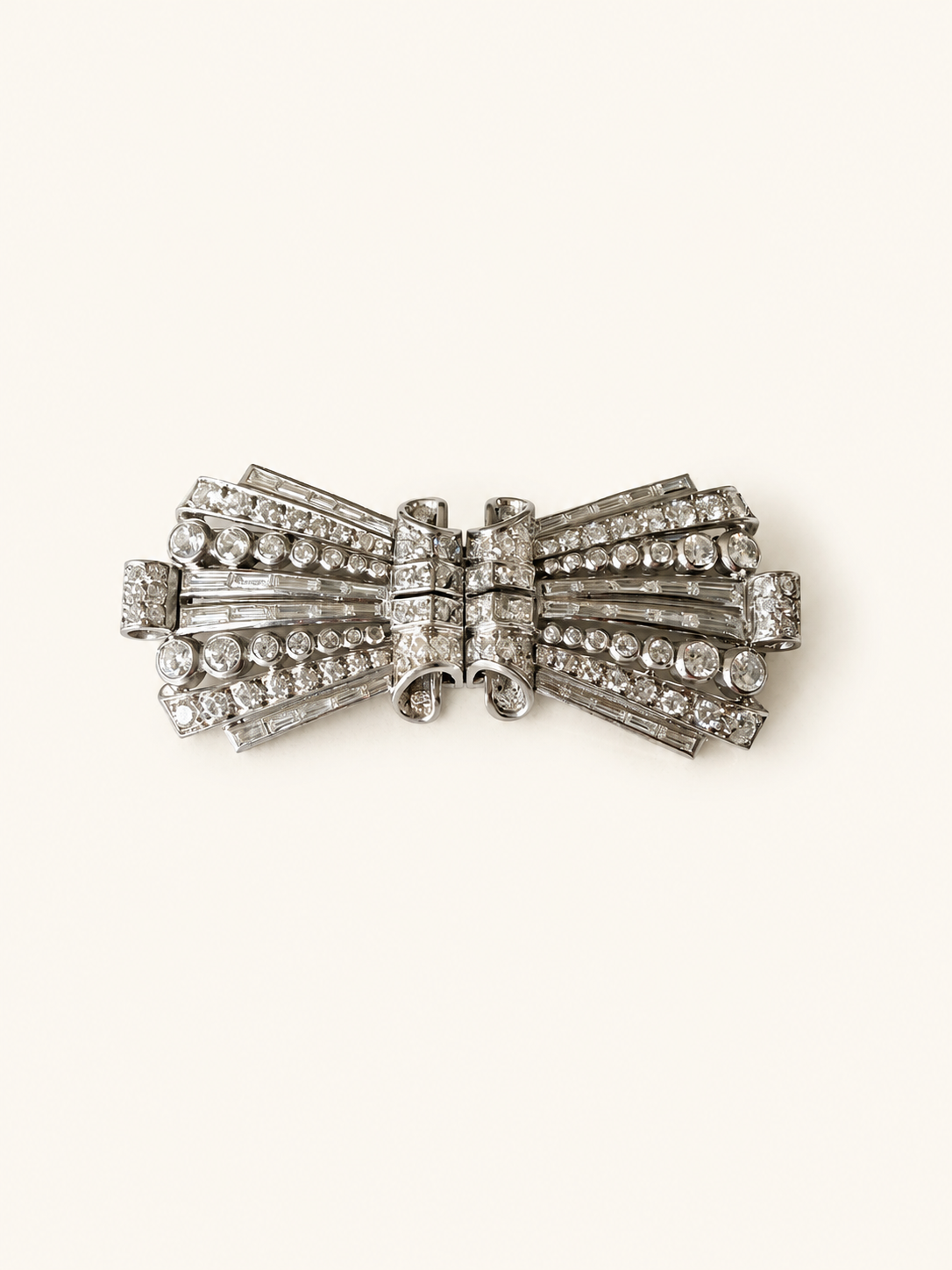 Garrard & Co. Platinum & Diamond Double Clip Bow Brooch