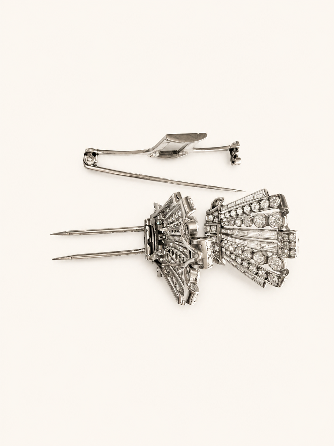 Garrard & Co. Platinum & Diamond Double Clip Bow Brooch