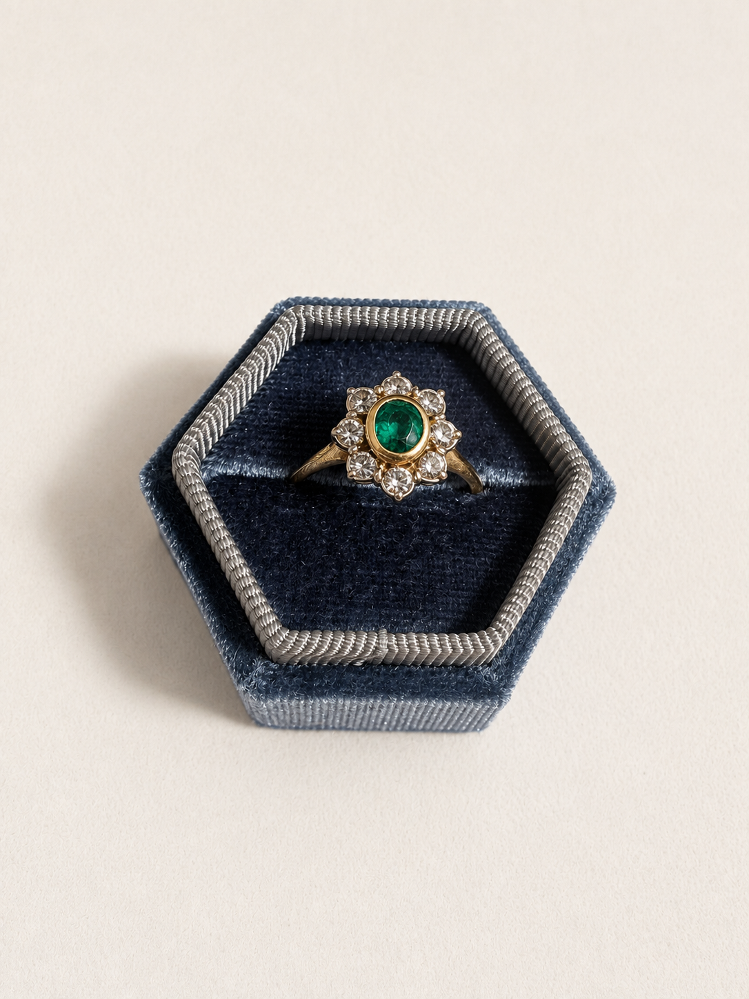 18ct Yellow Gold Emerald and Diamond Cluster Ring