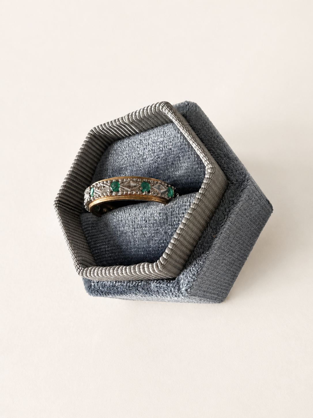 9ct Yellow Gold Diamond and Emerald Eternity Ring