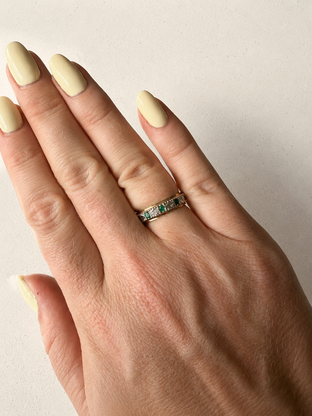 9ct Yellow Gold Diamond and Emerald Eternity Ring