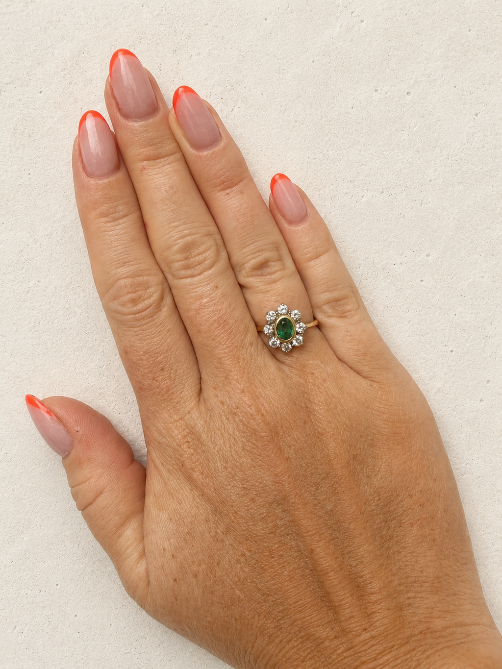 18ct Yellow Gold Emerald and Diamond Cluster Ring