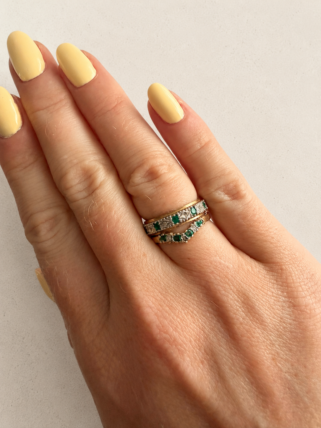 9ct Yellow Gold Diamond and Emerald Eternity Ring
