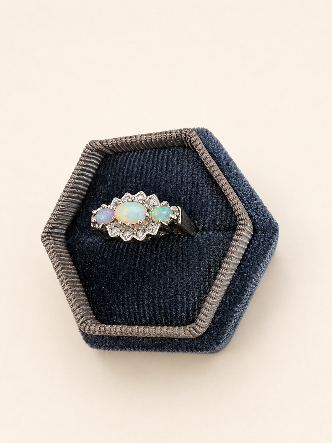 9ct Gold Triple Opal and Diamond Cluster Ring