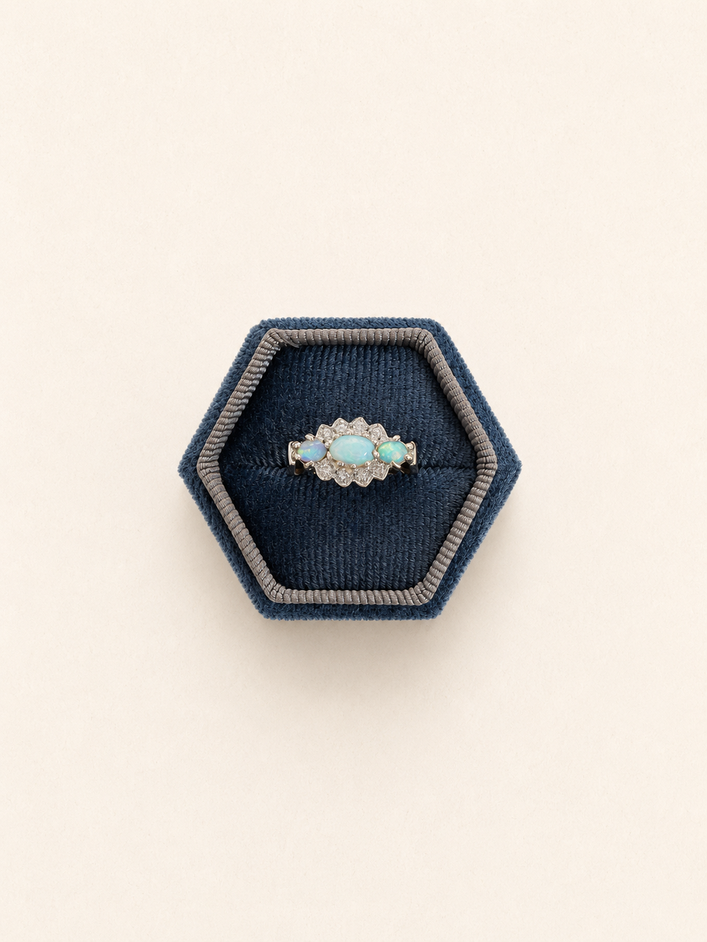 9ct Gold Triple Opal and Diamond Cluster Ring