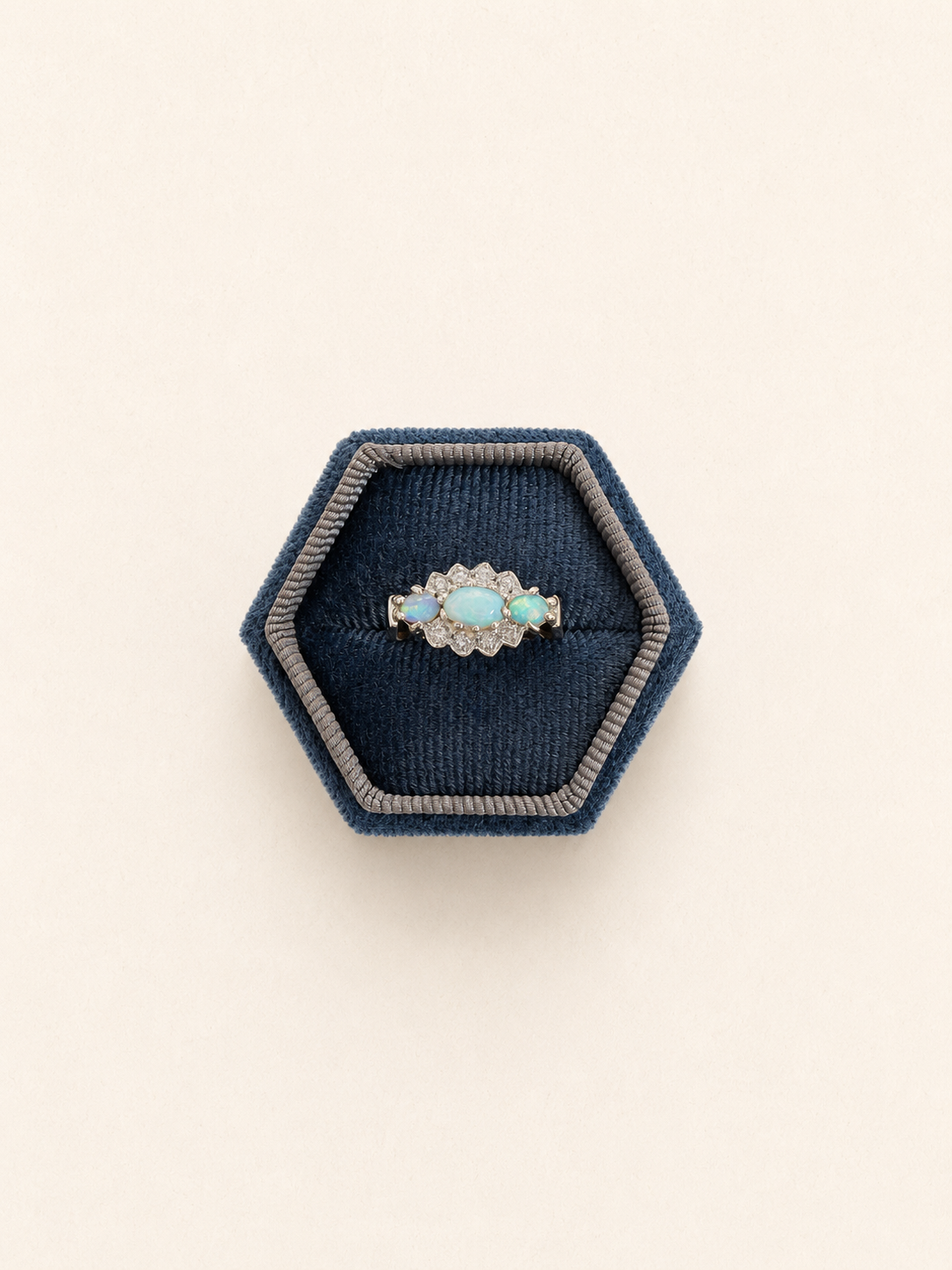 9ct Gold Triple Opal and Diamond Cluster Ring