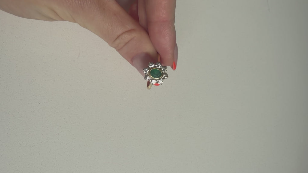 18ct Yellow Gold Emerald and Diamond Cluster Ring