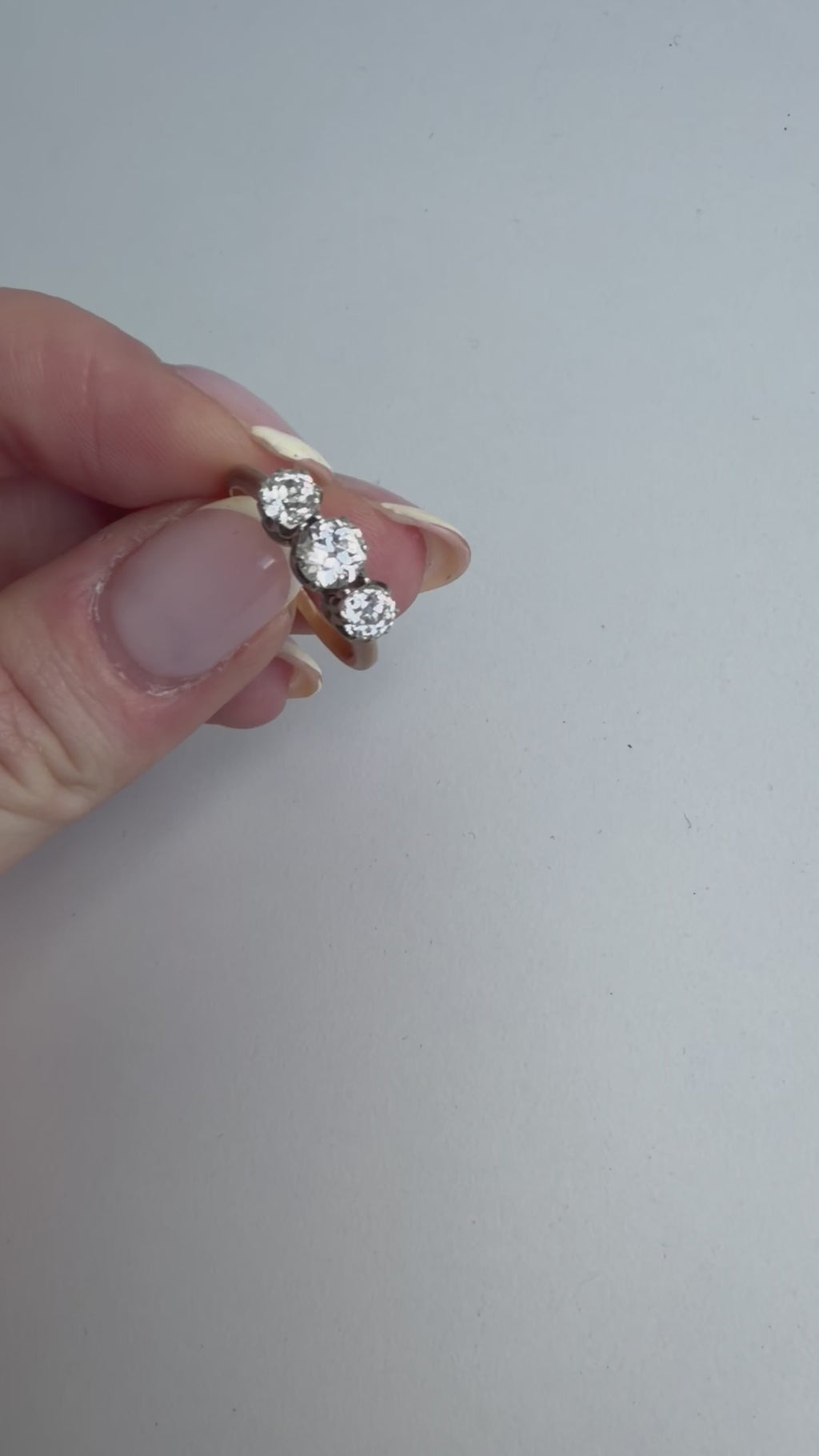 18ct Yellow Gold Old European Cut Diamond Trilogy Ring