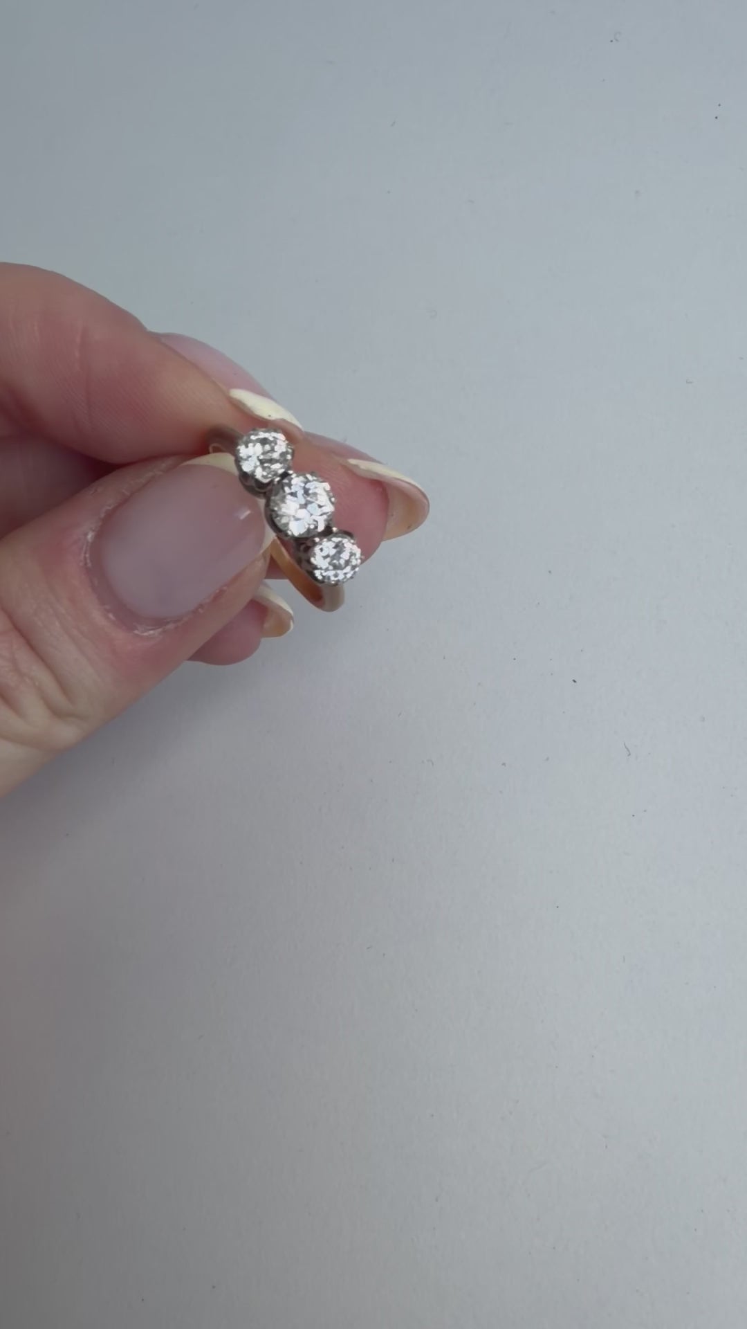 18ct Yellow Gold Old European Cut Diamond Trilogy Ring