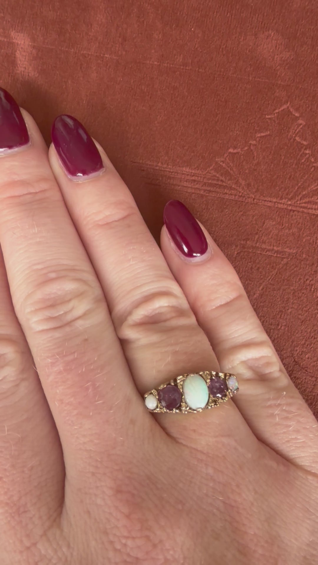 9ct Yellow Gold Opal and Ruby Ring