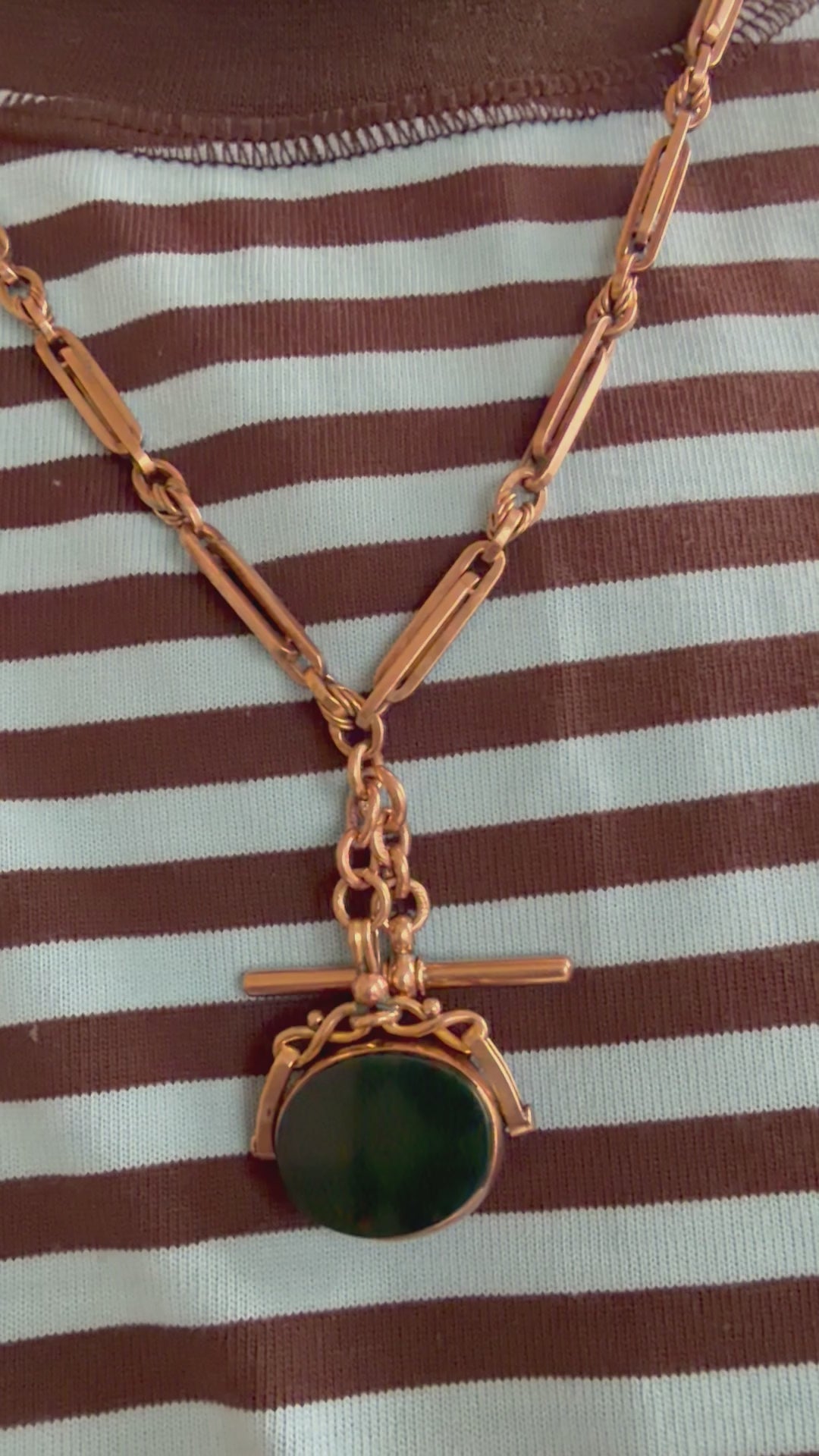 9ct Rose Gold Albert Chain with Bloodstone and Carnelian Swivel Fob 13 inches