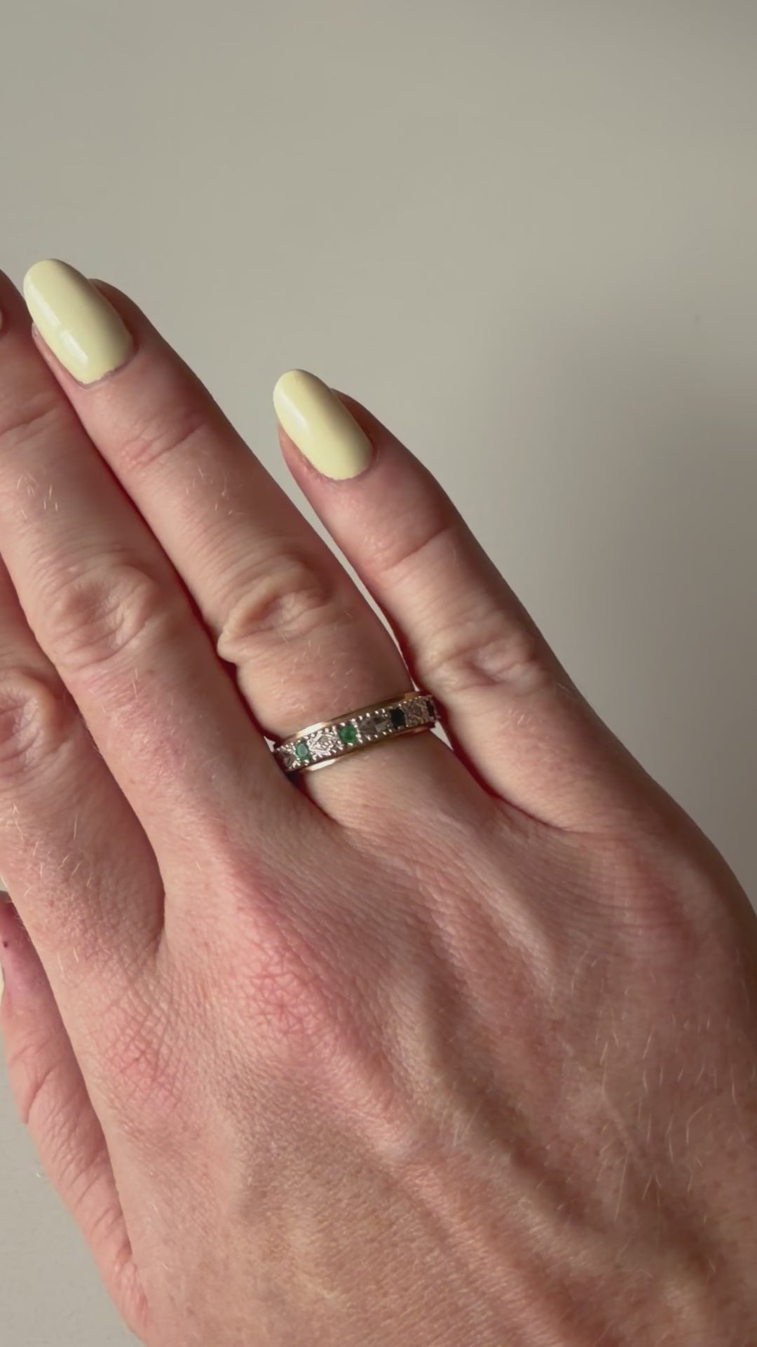 9ct Yellow Gold Diamond and Emerald Eternity Ring