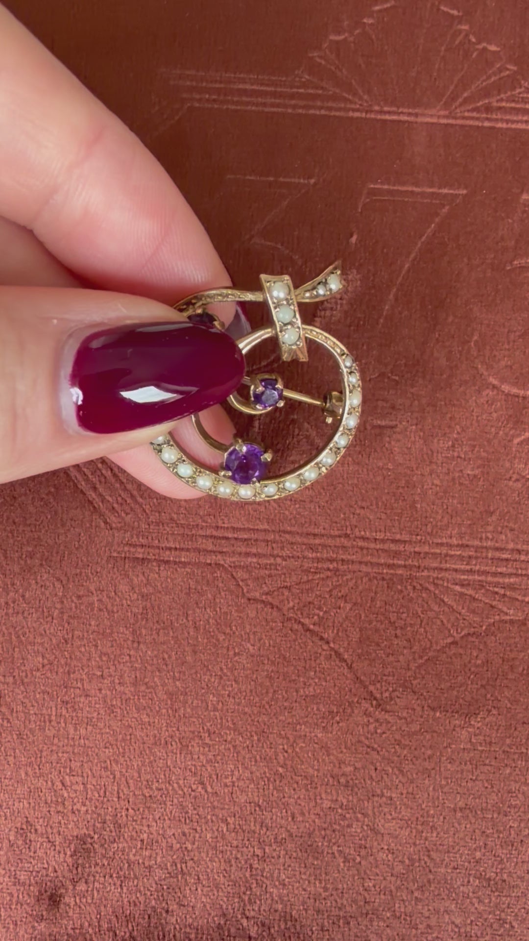 9ct Yellow Gold Pearl and Amethyst Brooch
