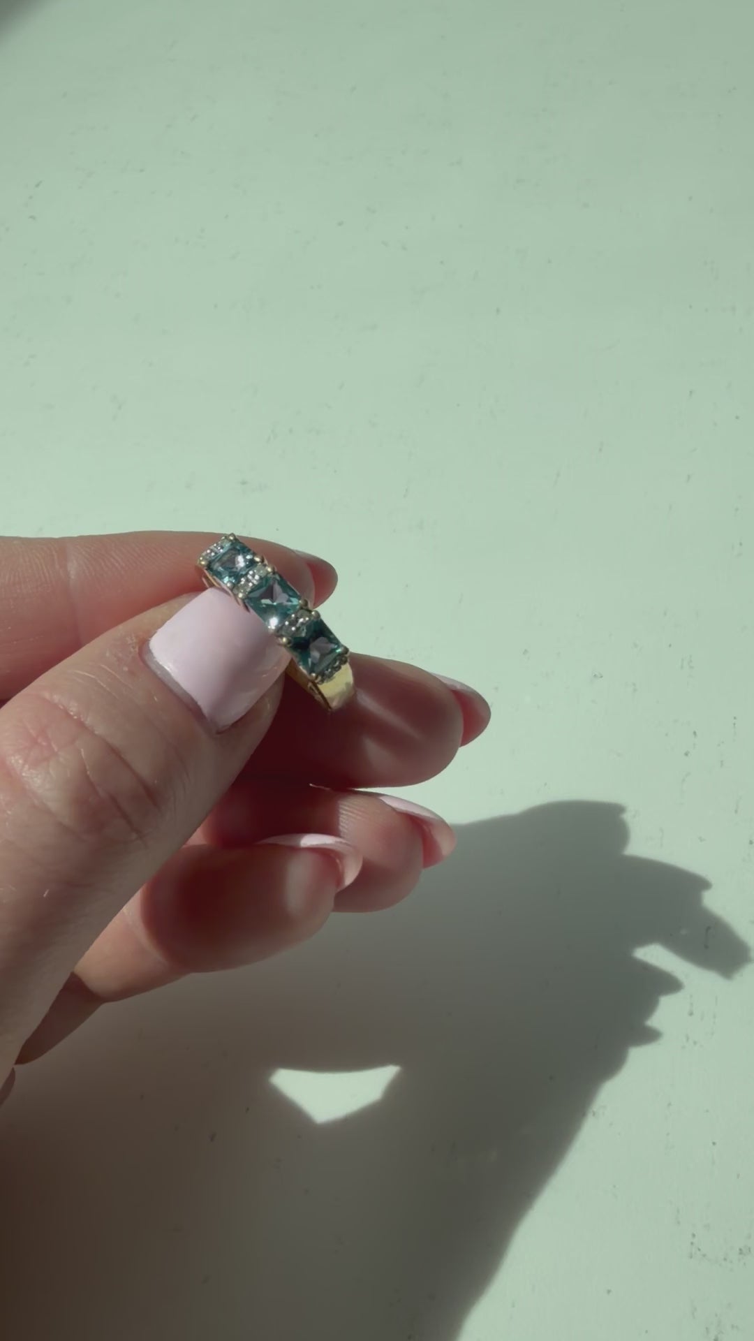 9ct Three Stone Blue Topaz and Diamond Ring