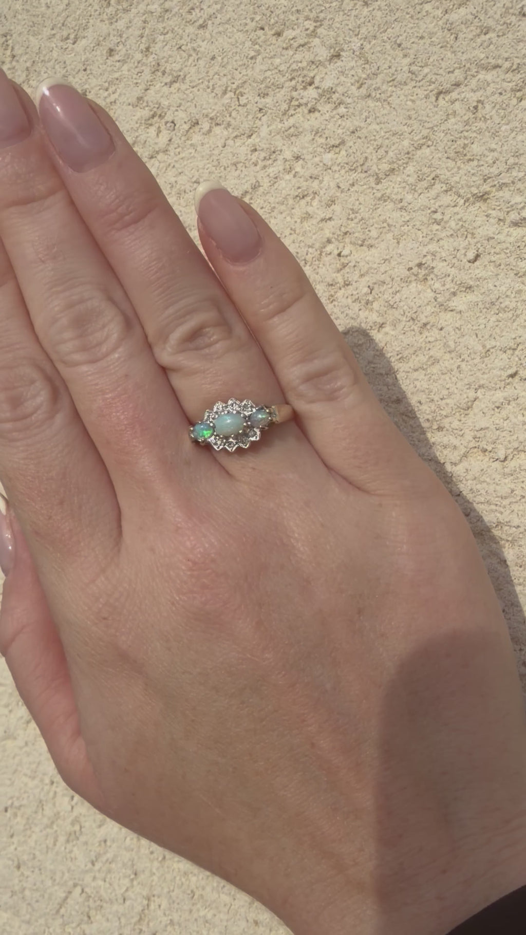 9ct Gold Triple Opal and Diamond Cluster Ring