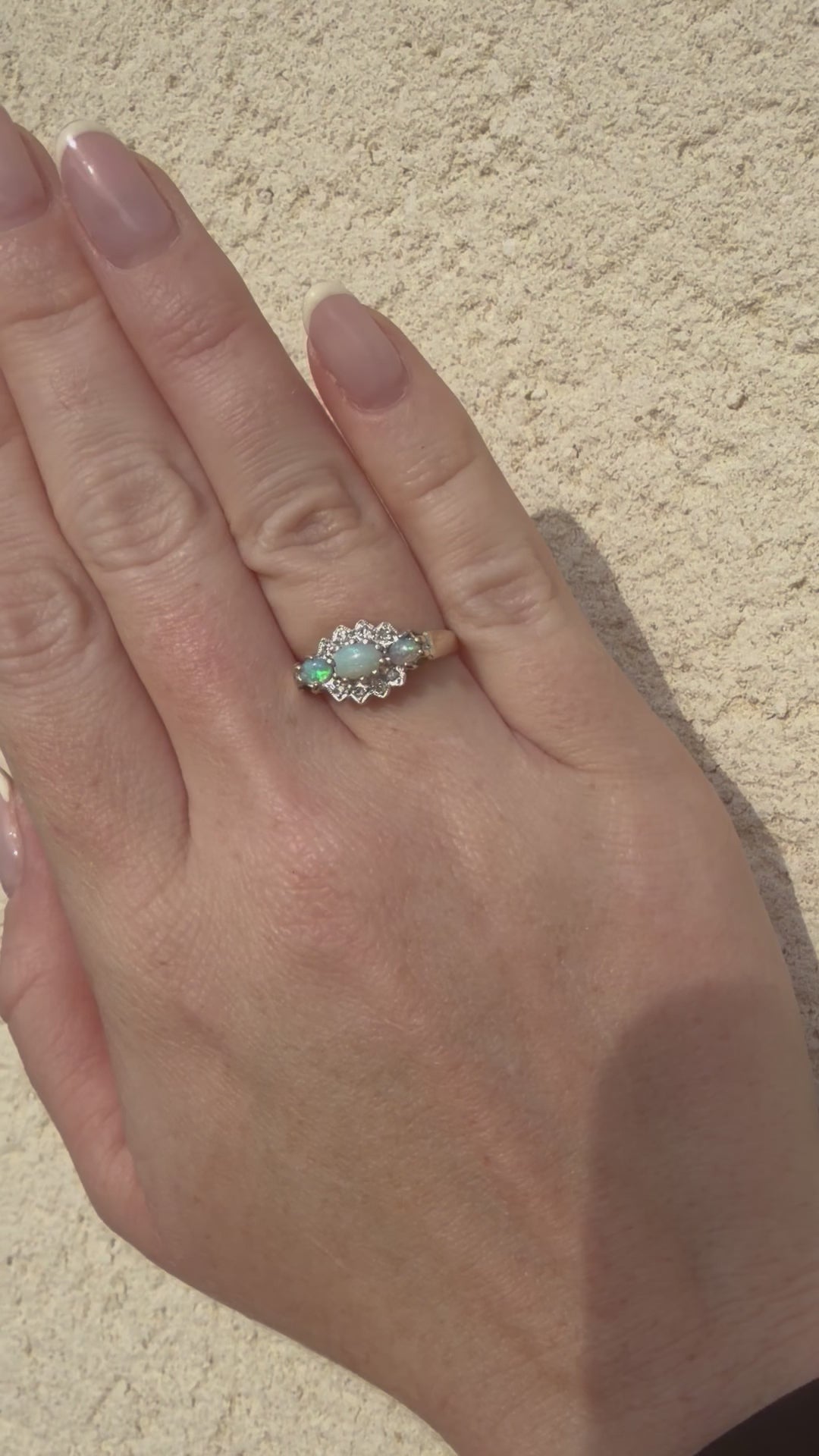 9ct Gold Triple Opal and Diamond Cluster Ring