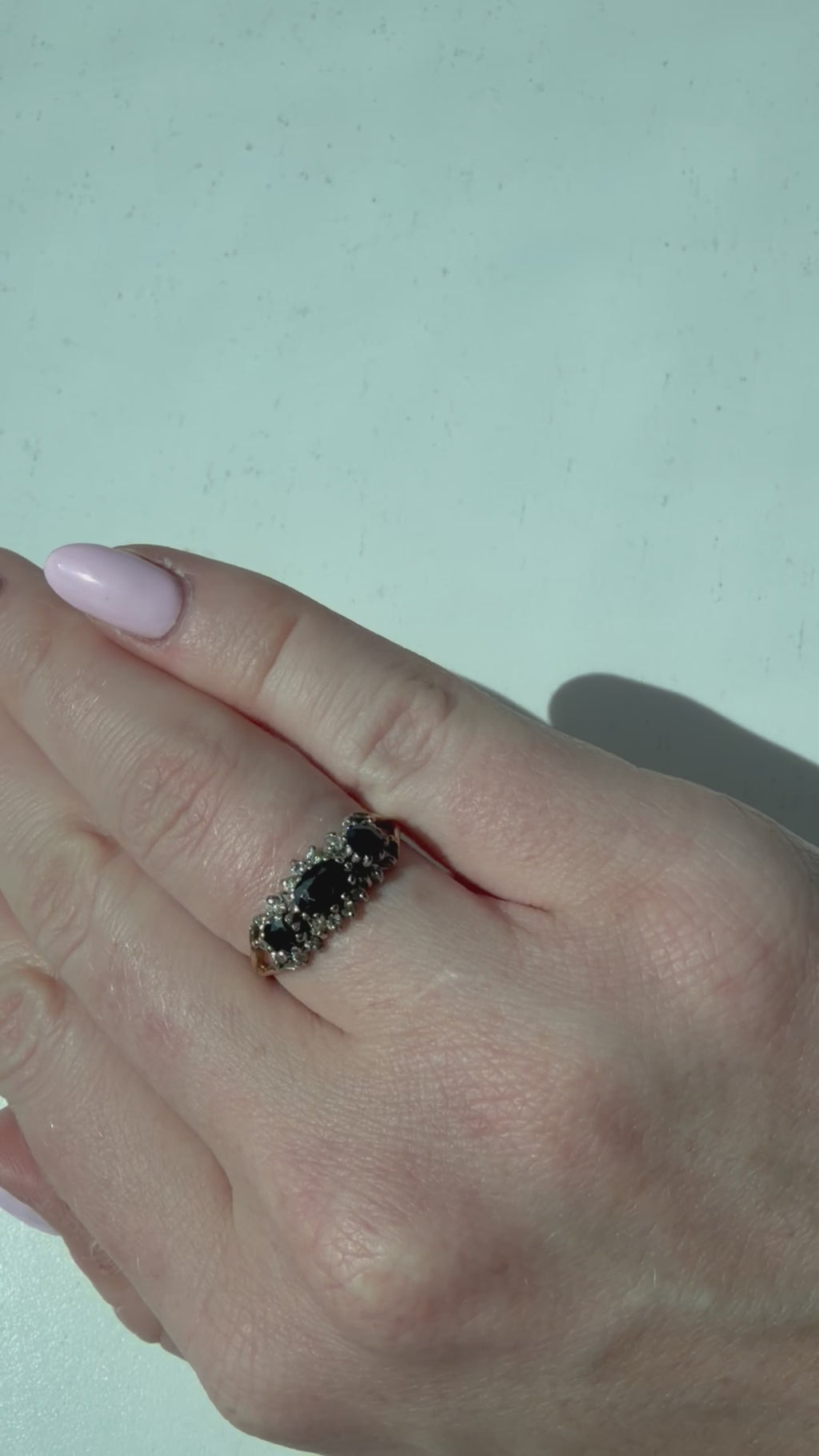 9ct Three Stone Sapphire and CZ Ring