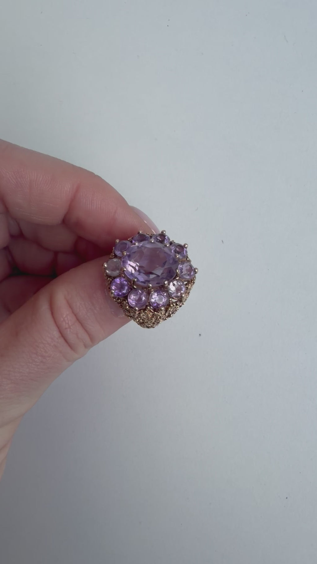 9ct Yellow Gold Amethyst Cluster Cocktail Ring