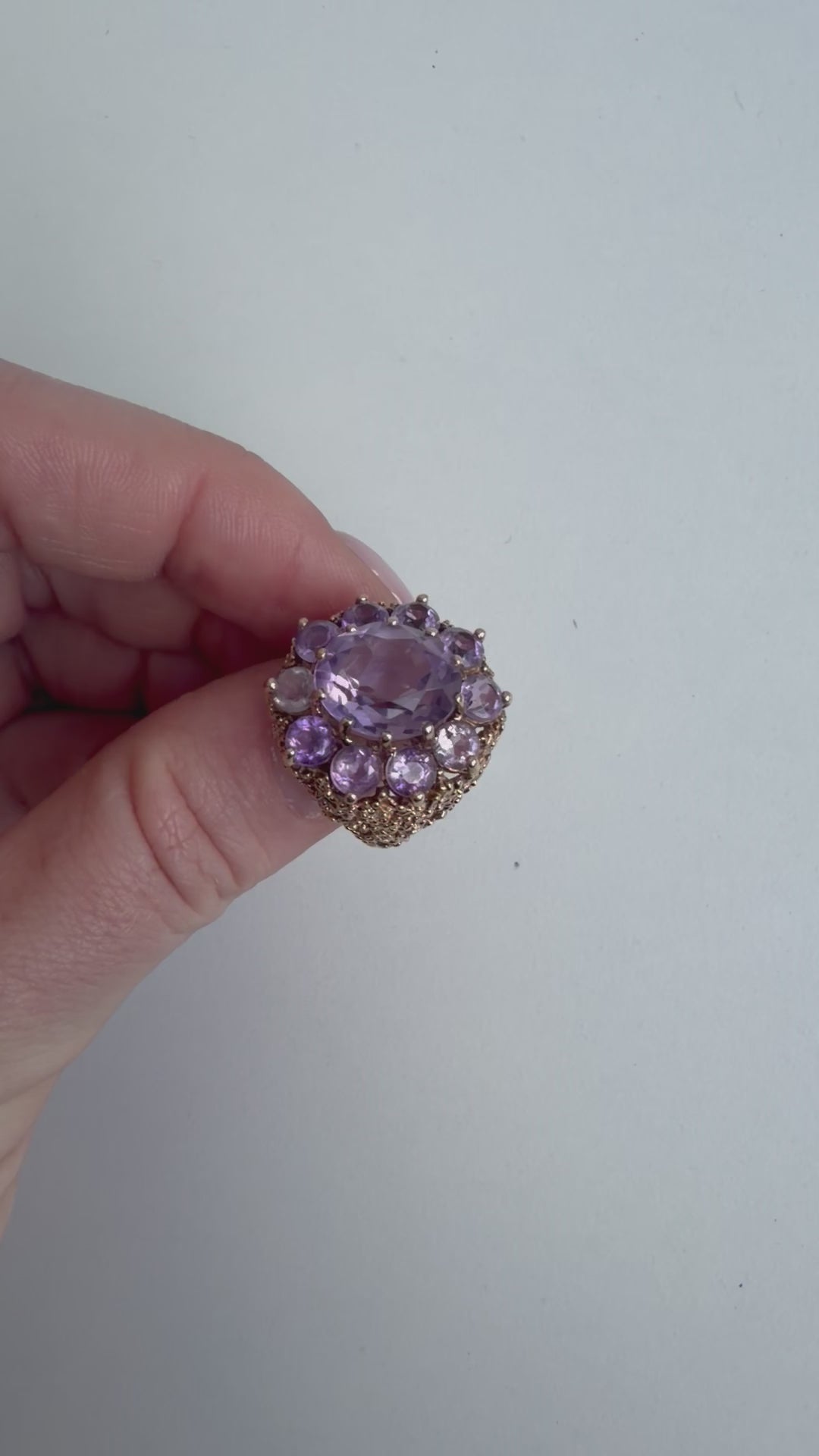 9ct Yellow Gold Amethyst Cluster Cocktail Ring
