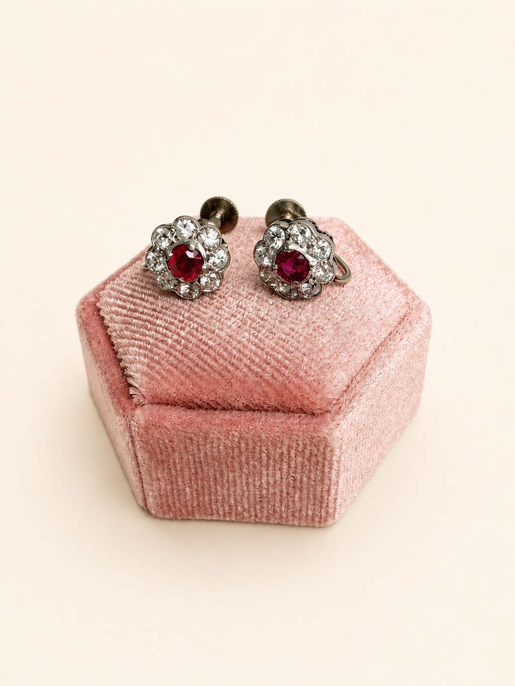 Platinum Diamond and Ruby Earrings