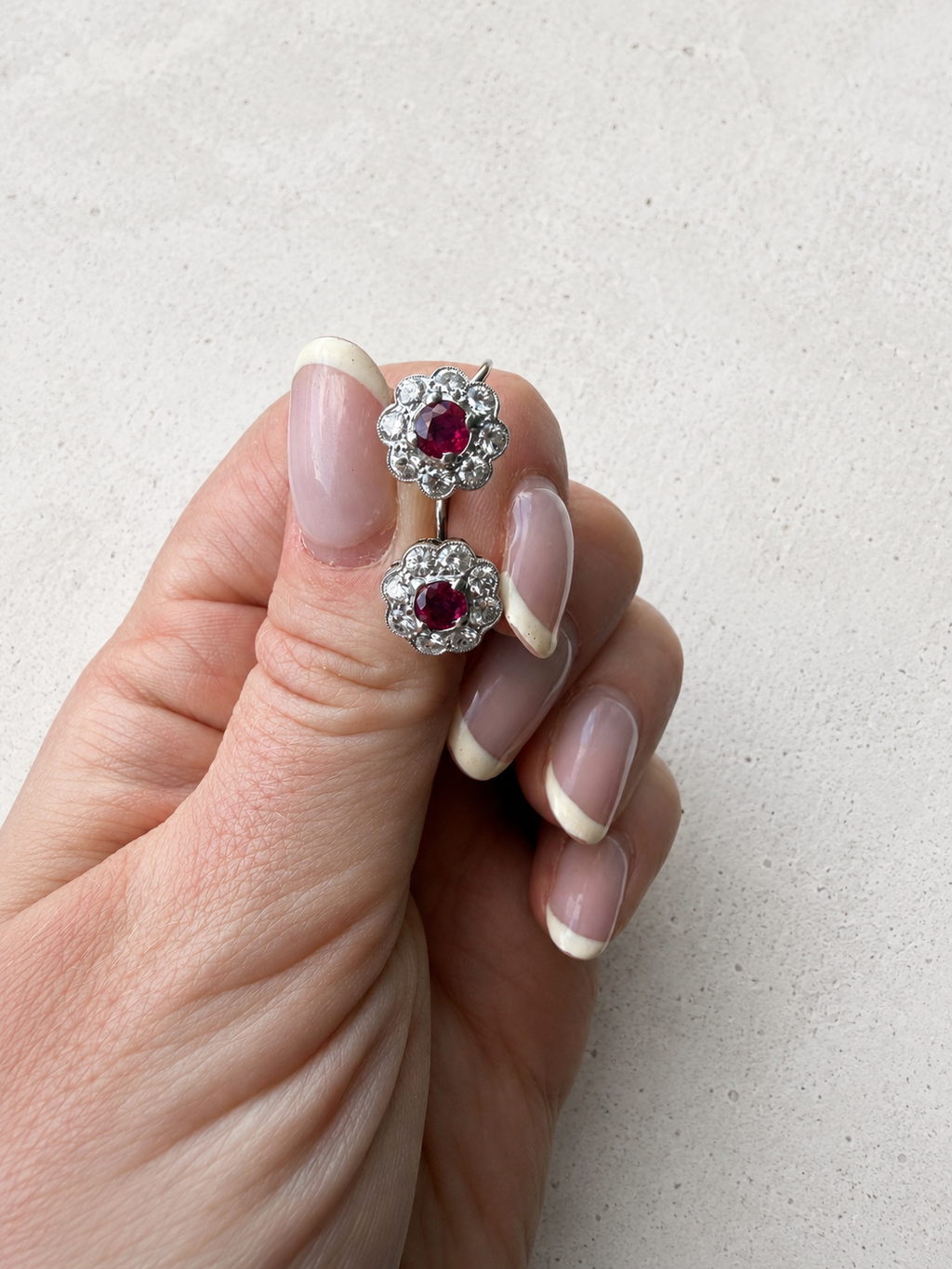 Platinum Diamond and Ruby Earrings